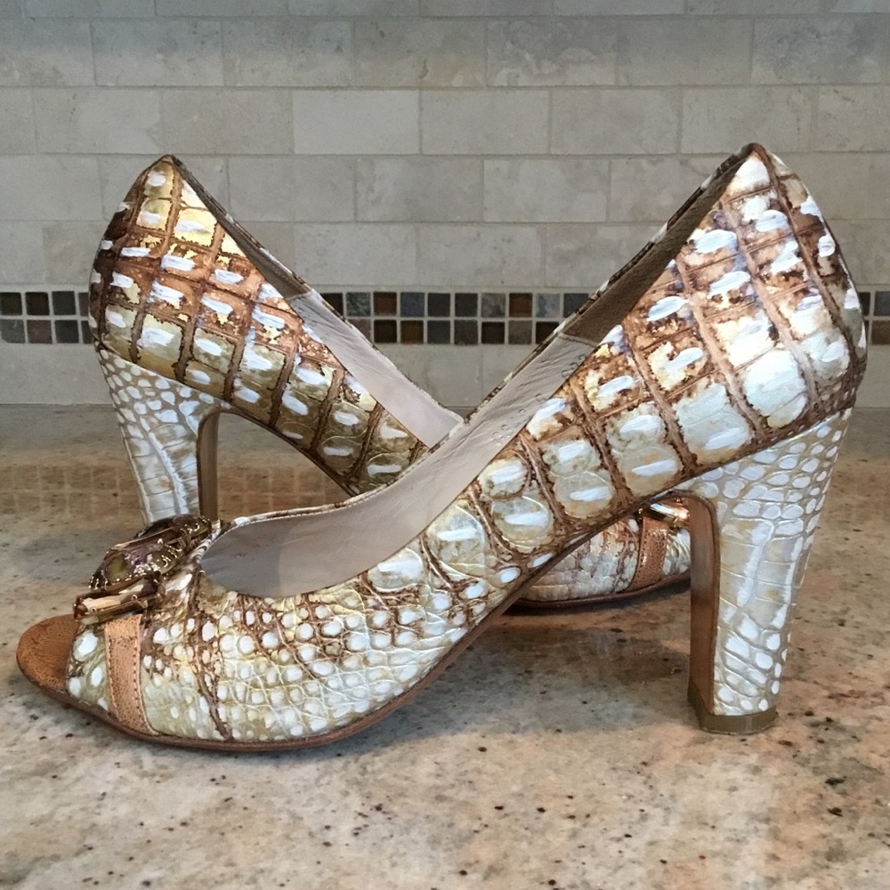 Nadia Neri Reptile Embossed Jeweled Heels